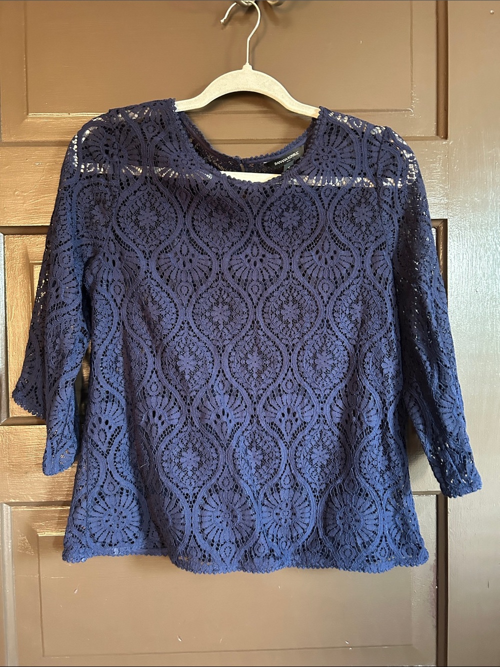 Banana Republic Navy Lace Boatneck Blouse